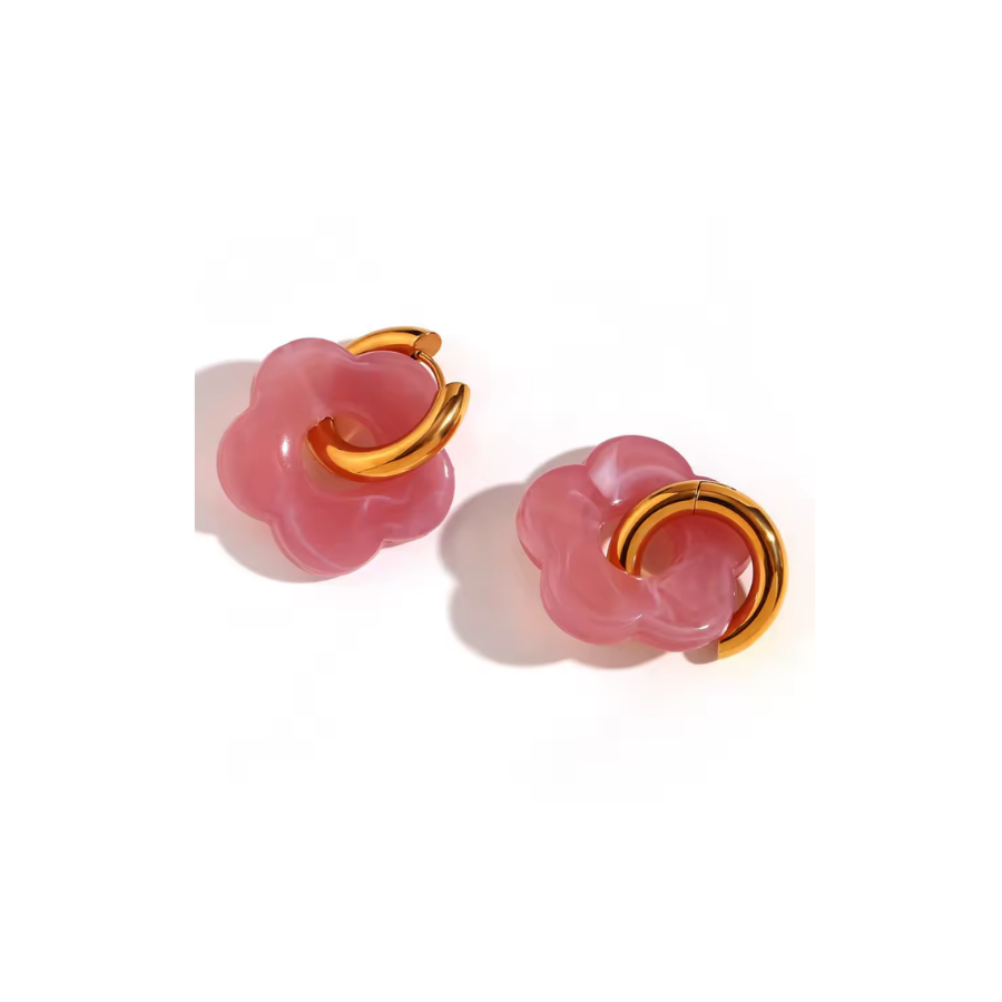 Yellow Chunky Flower Huggie Earrings