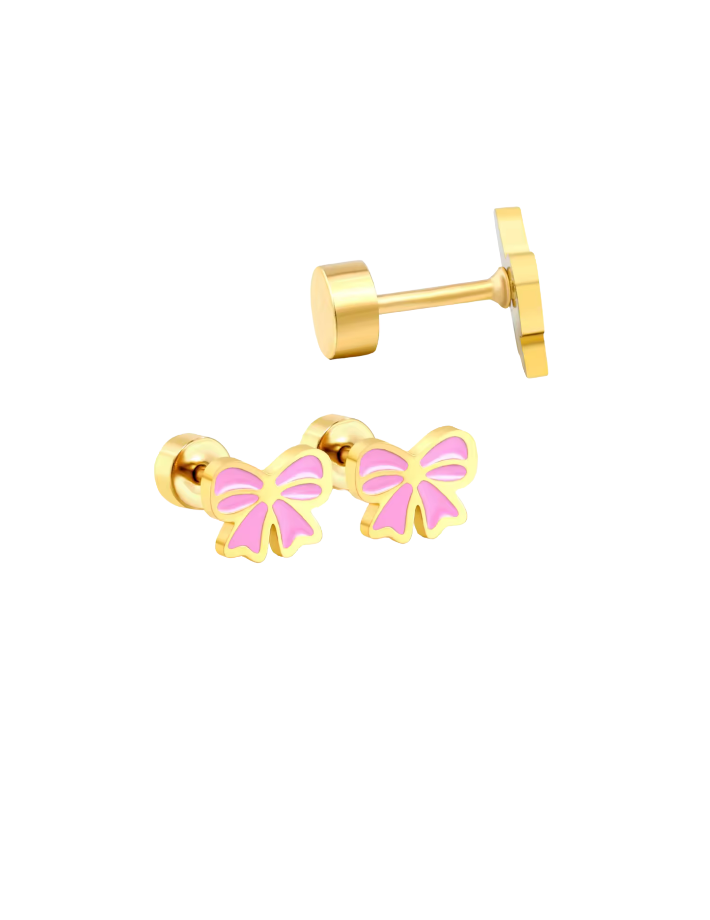 Gold White Bow Flat Back Studs