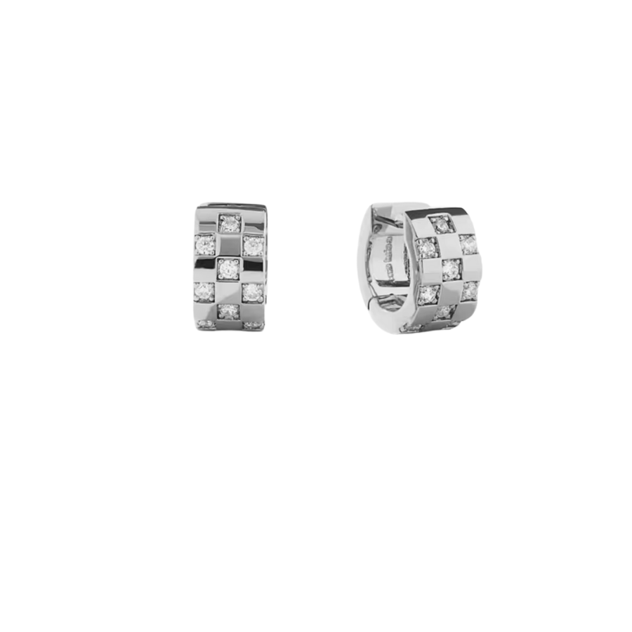 Gold CZ Checkered Huggie Earrings