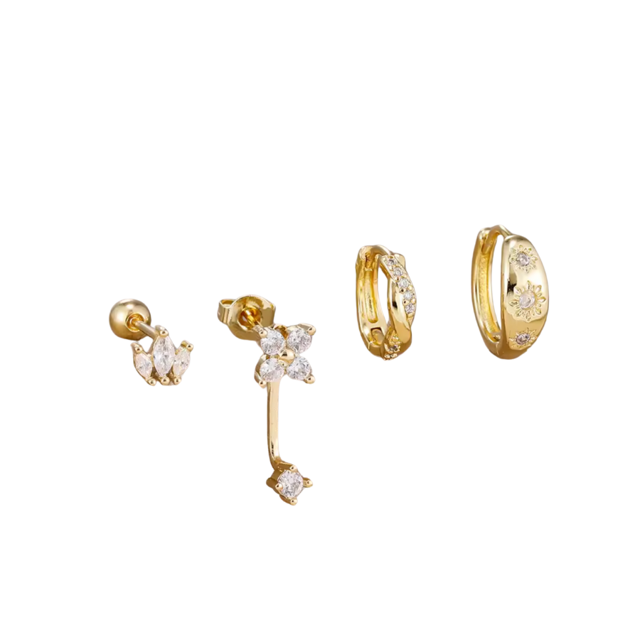 Gold Huggie & Stud Earring Set – 4 Piece