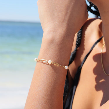 Silver Pearl Paperclip Bracelet