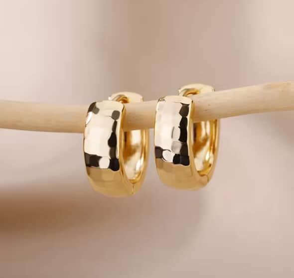 Gold Hammered Huggie Earrings