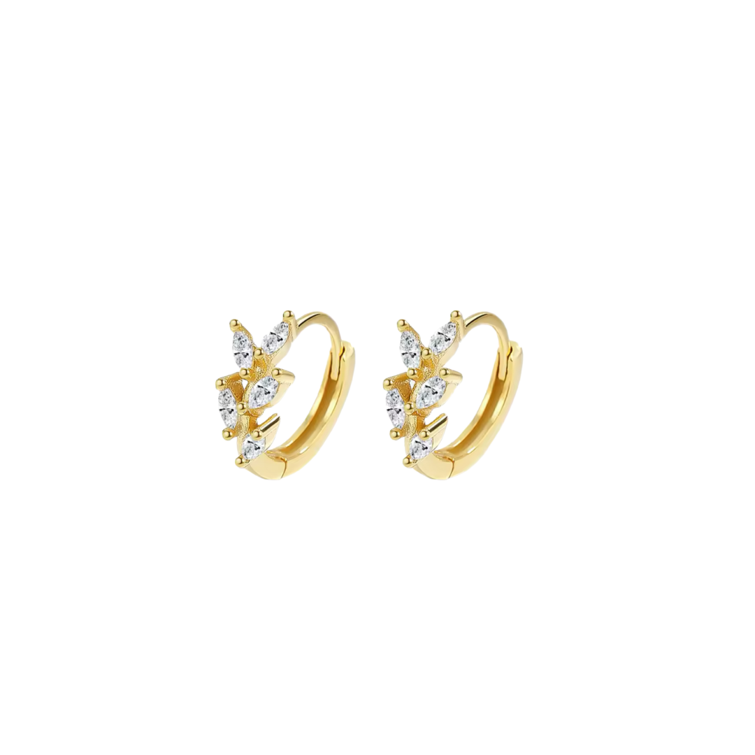 Gold Leaf Huggie CZ Earrings