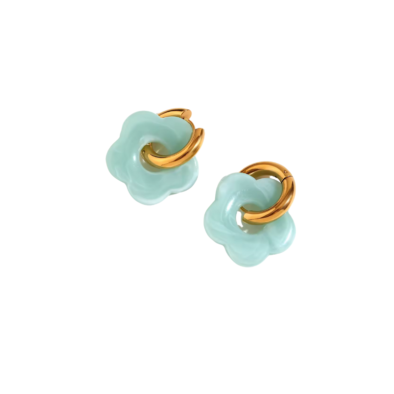 Light Pink Chunky Flower Huggie Earrings