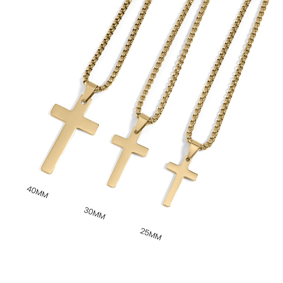 Gold Cross Pendant Box Chain
