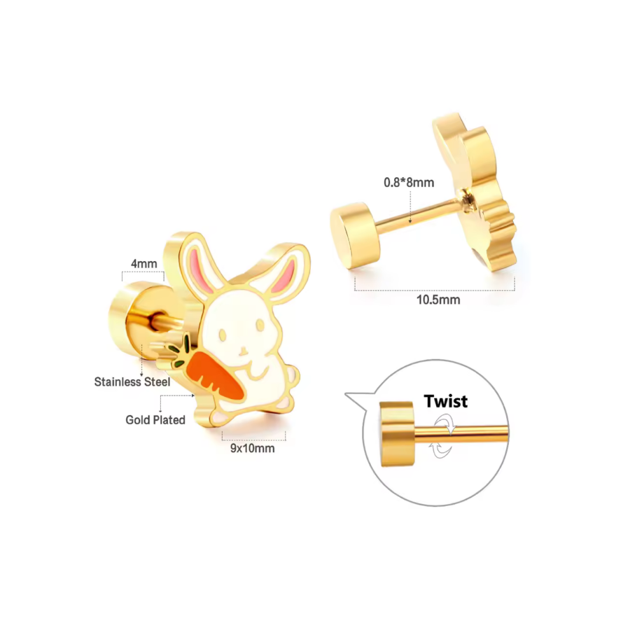 Gold Bunny Flat Back Stud