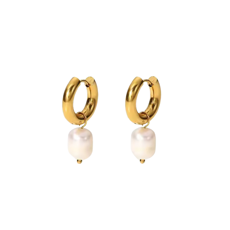 Gold Chunky Huggie Pearl Earrings
