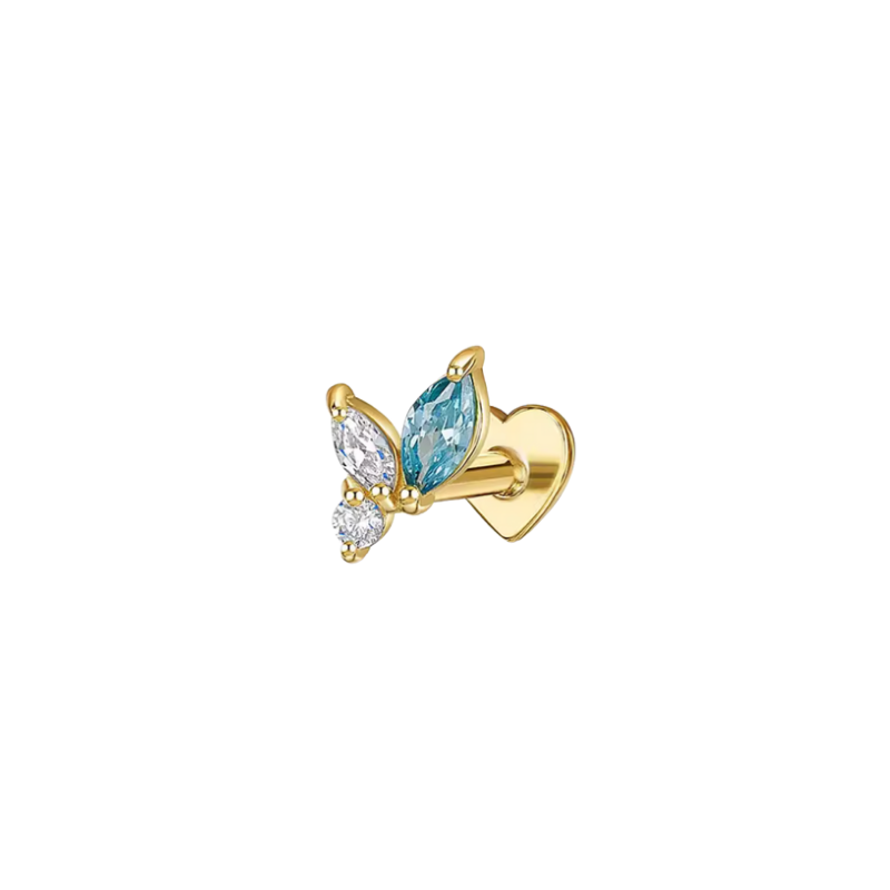 Gold Blue Marquise CZ Single Earring