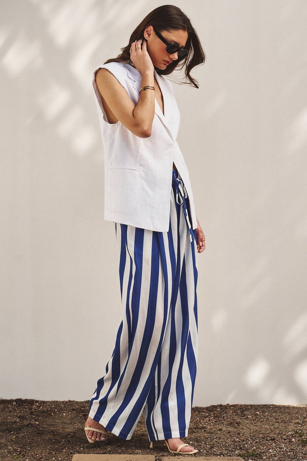 Breezy Linen-Blend Striped Wide-Leg Pants: GREEN / S-2/M-2/L-2