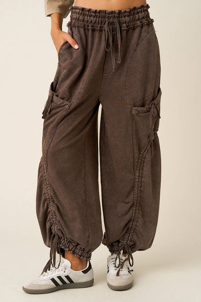 WASHED FRENCH TERRY DROP POCKET BALLOON PANTS: CAMEL / S-M-L(2-2-2)