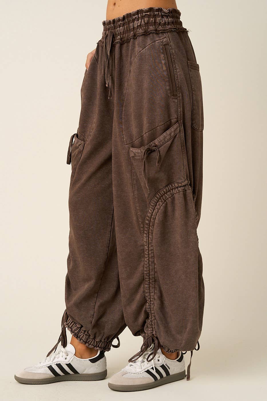 WASHED FRENCH TERRY DROP POCKET BALLOON PANTS: CAMEL / S-M-L(2-2-2)