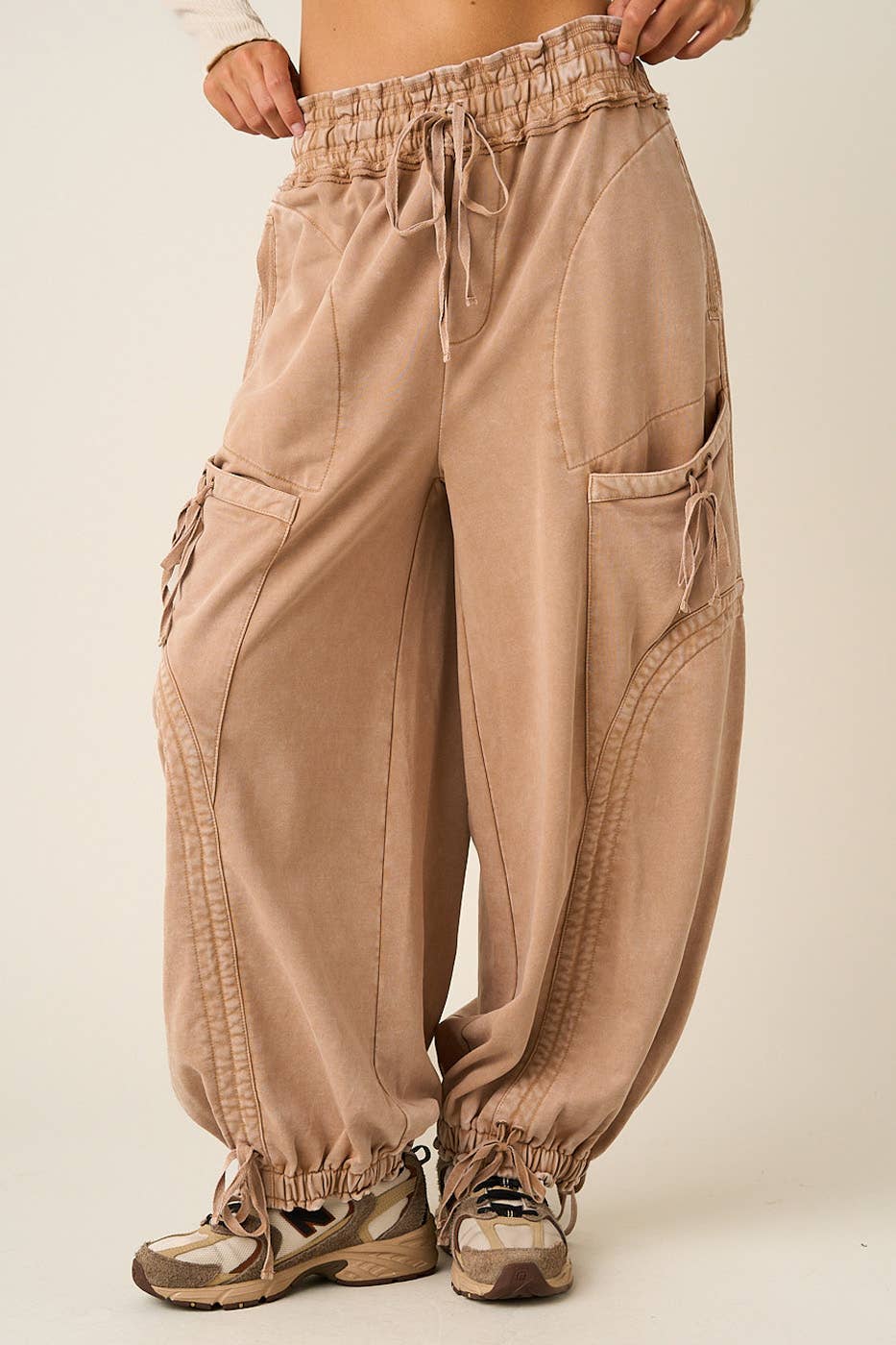 WASHED FRENCH TERRY DROP POCKET BALLOON PANTS: CAMEL / S-M-L(2-2-2)