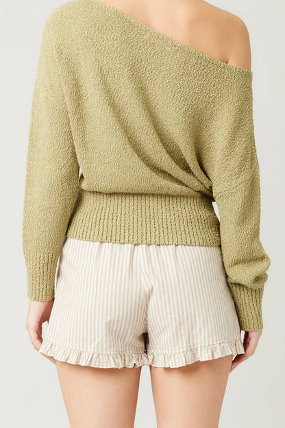 IM8278 - Striped Cotton Ruffle Shorts: BLUE / S-M-L (3-2-1)