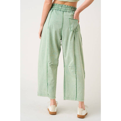 MINERAL WASH SEAM DETAIL PULL ON BARREL PANTS: HONEY GOLD / S-M-L(2-2-2)