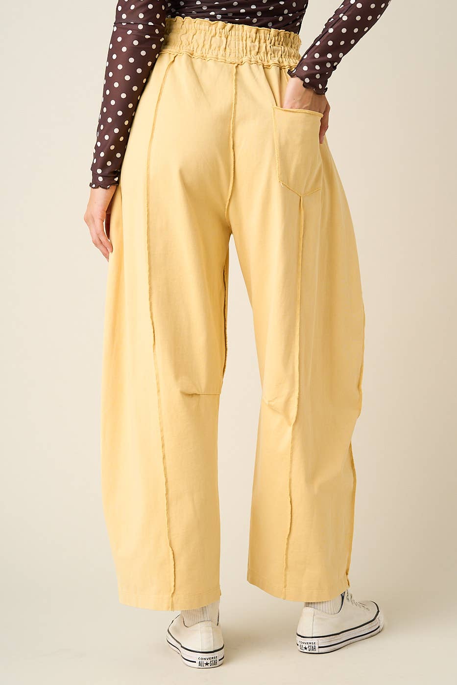 MINERAL WASH SEAM DETAIL PULL ON BARREL PANTS: HONEY GOLD / S-M-L(2-2-2)
