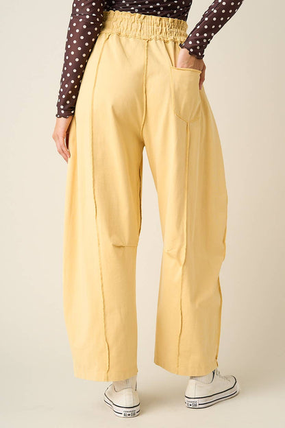 MINERAL WASH SEAM DETAIL PULL ON BARREL PANTS: HONEY GOLD / S-M-L(2-2-2)
