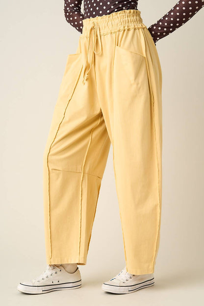 MINERAL WASH SEAM DETAIL PULL ON BARREL PANTS: HONEY GOLD / S-M-L(2-2-2)