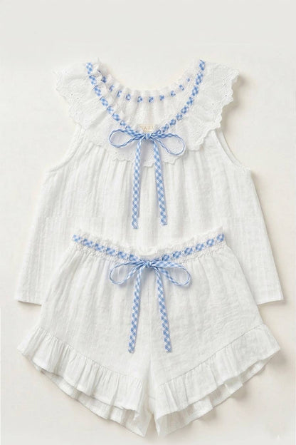 IT1192 -Contrast Trim Tie Strap 2 Piece Short Set: WHITE/ORANGE / S-M-L (3-2-1)