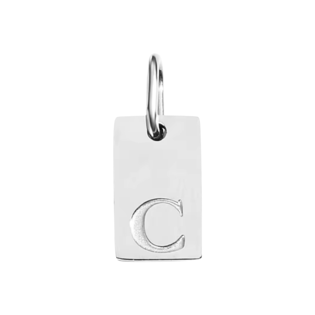 Small Silver Rectangle Stamped Initial Collection