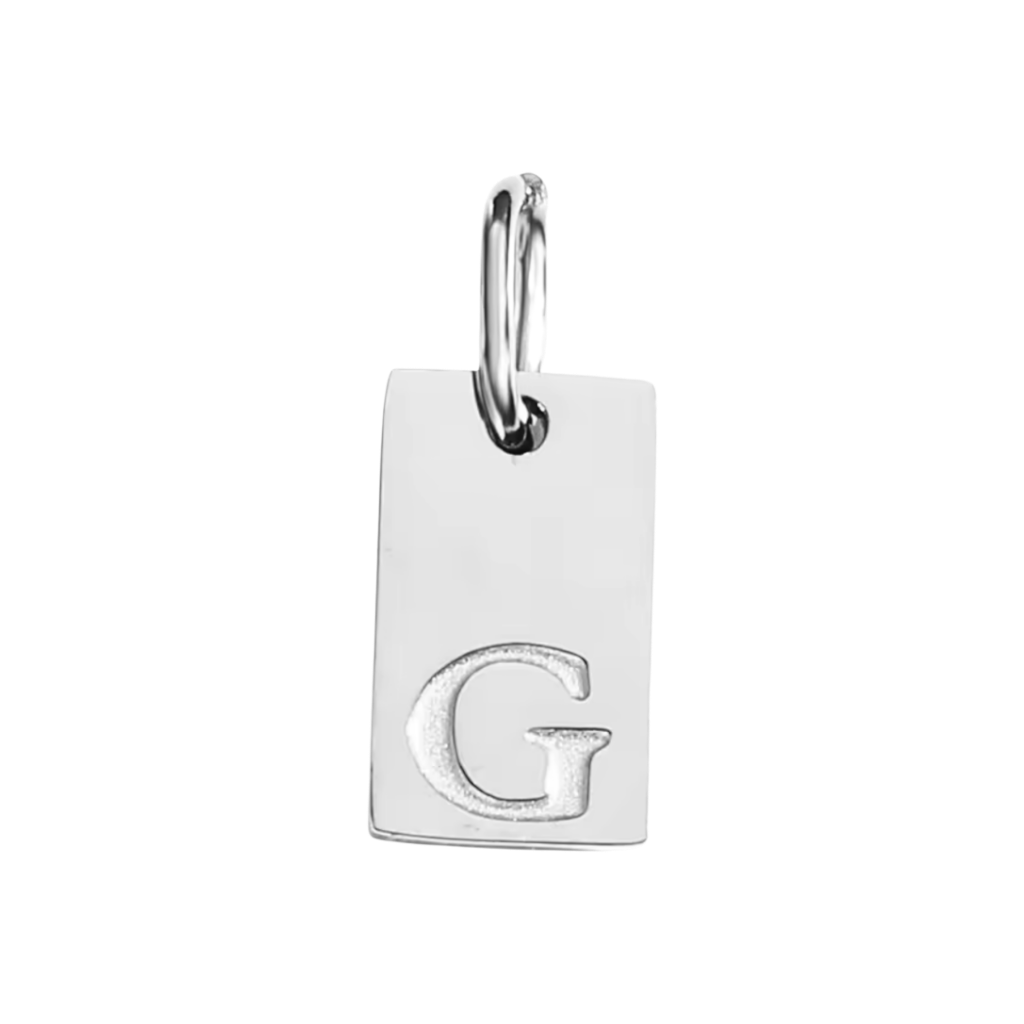 Small Silver Rectangle Stamped Initial Collection