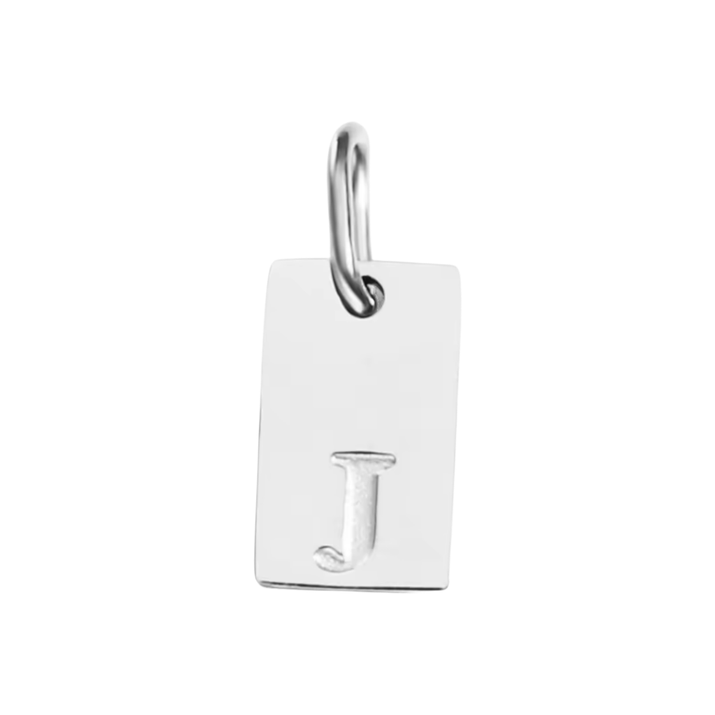 Small Silver Rectangle Stamped Initial Collection