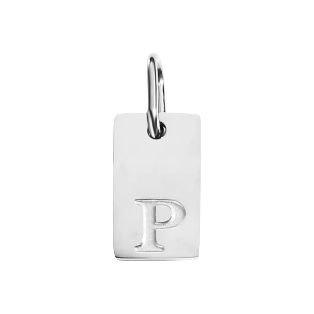 Small Silver Rectangle Stamped Initial Collection