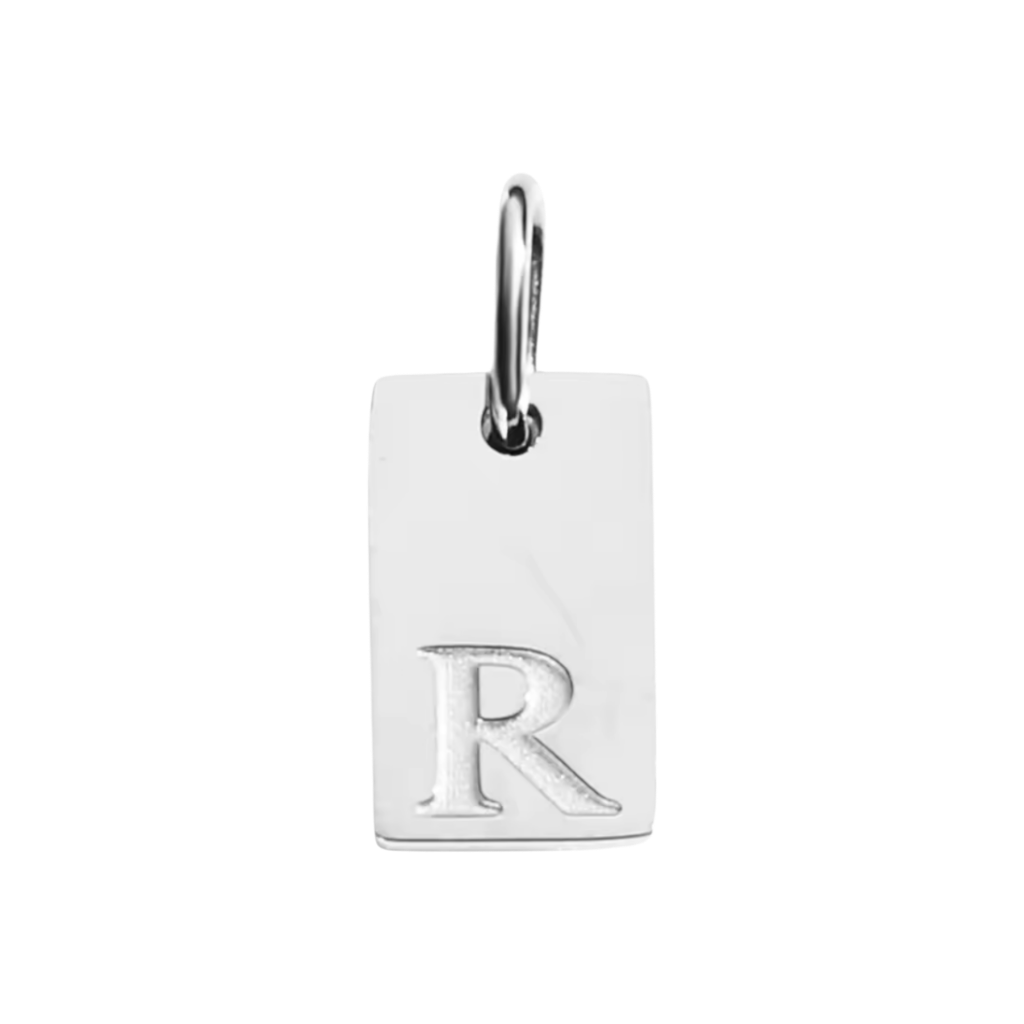 Small Silver Rectangle Stamped Initial Collection