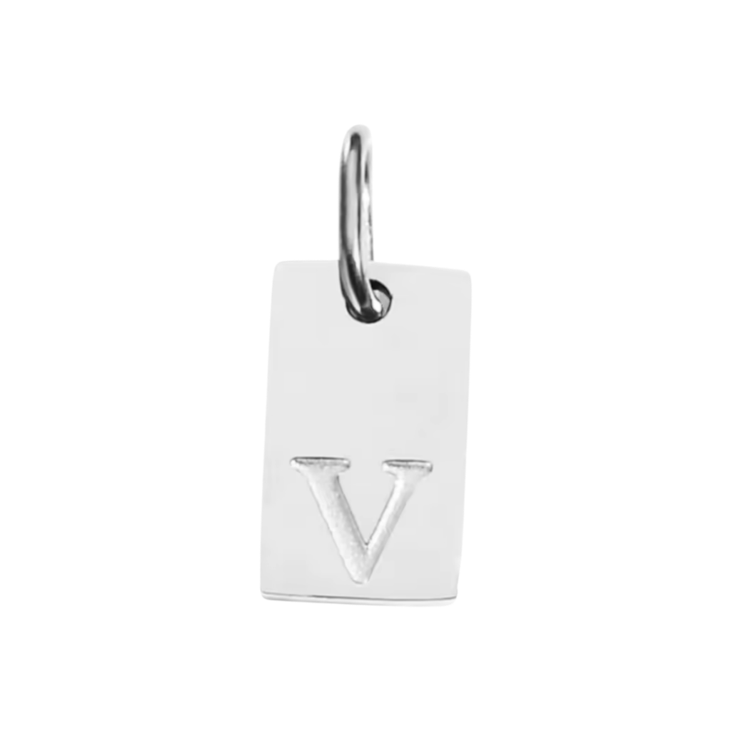 Small Silver Rectangle Stamped Initial Collection