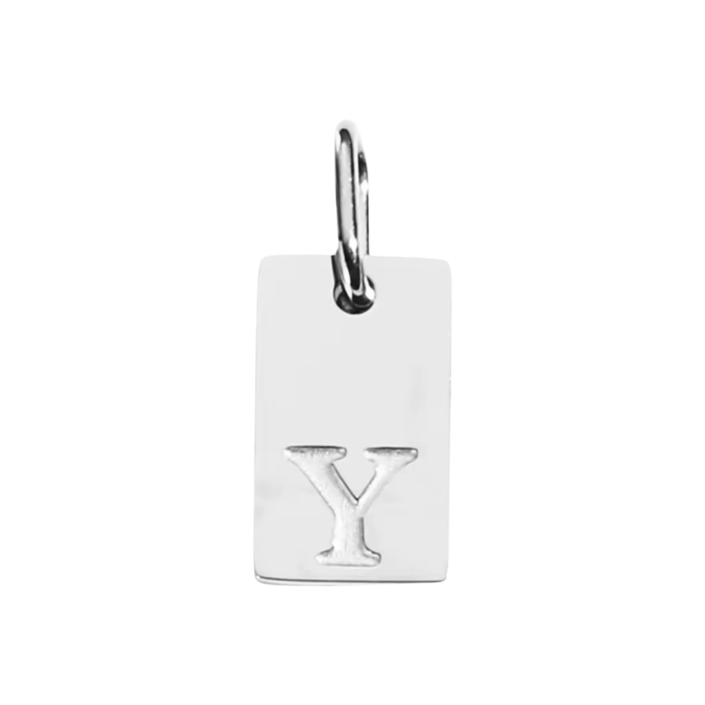 Small Silver Rectangle Stamped Initial Collection