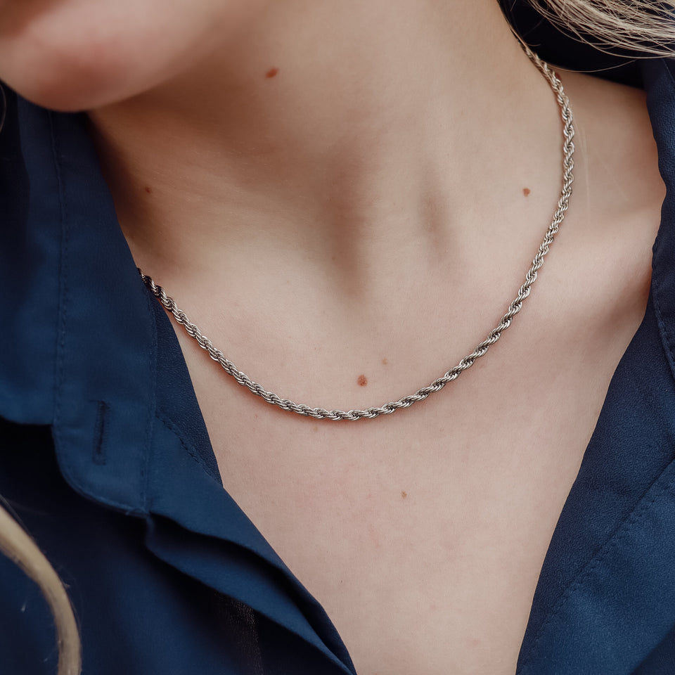 Silver Rope Twisted Chain Necklace