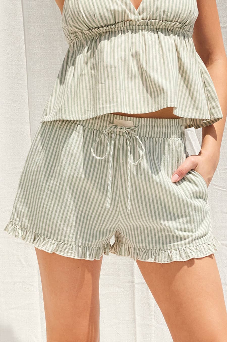 IM8278 - Striped Cotton Ruffle Shorts: BLUE / S-M-L (3-2-1)