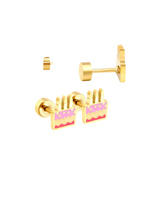 Gold Birthday Cake Flat Back Studs