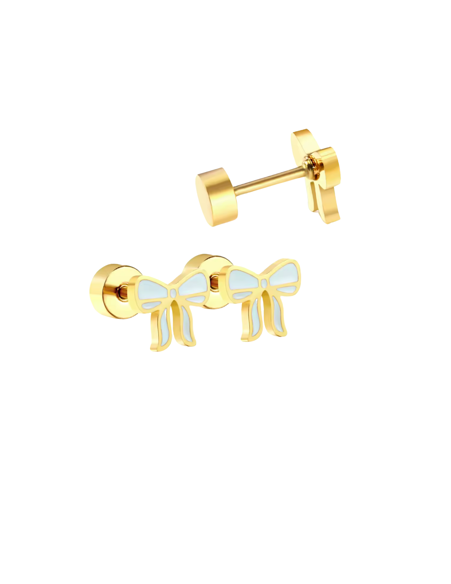 Gold White Bow Flat Back Studs