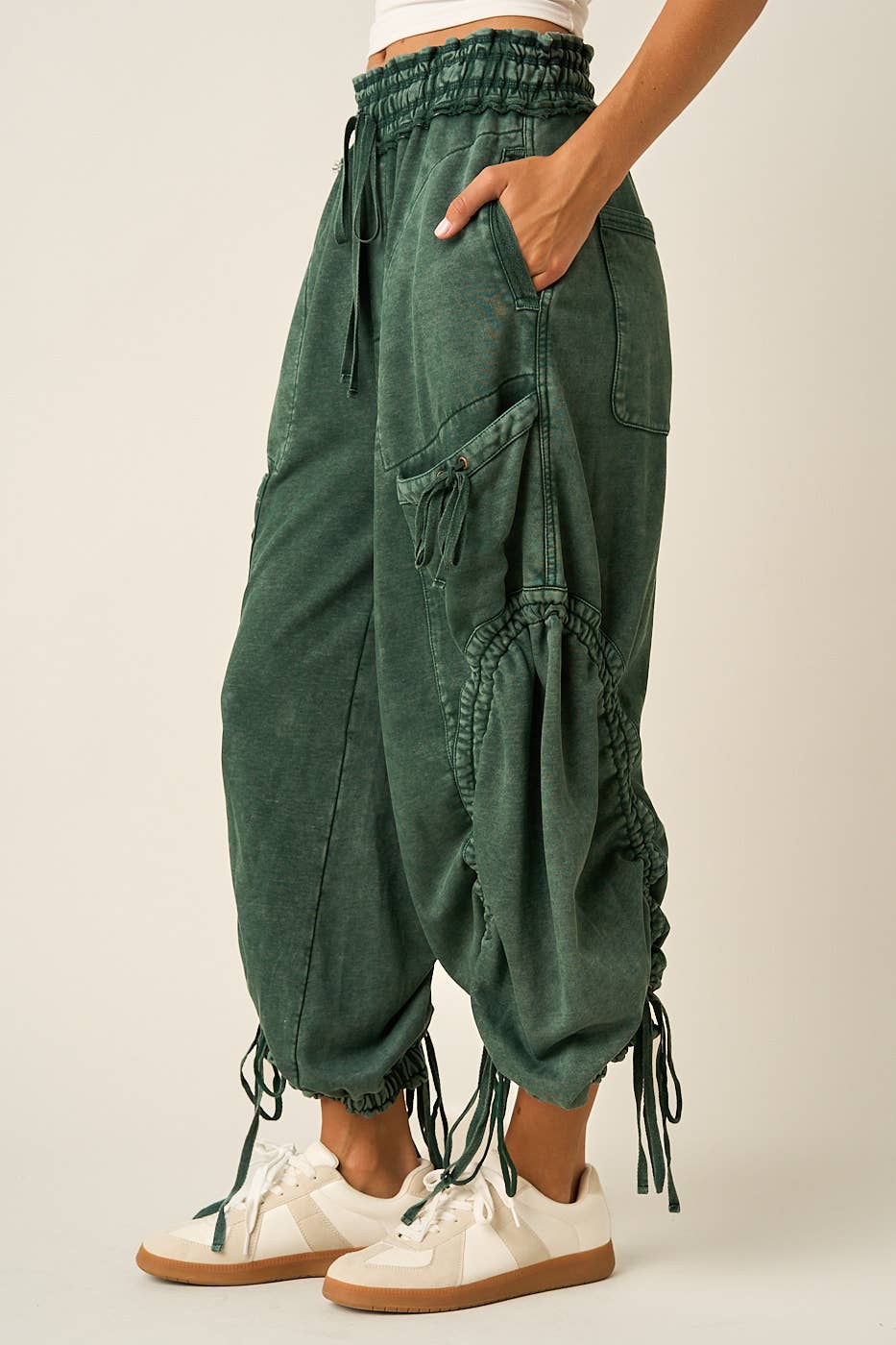 WASHED FRENCH TERRY DROP POCKET BALLOON PANTS: CAMEL / S-M-L(2-2-2)