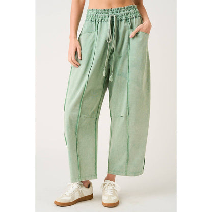 MINERAL WASH SEAM DETAIL PULL ON BARREL PANTS: HONEY GOLD / S-M-L(2-2-2)