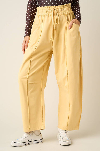MINERAL WASH SEAM DETAIL PULL ON BARREL PANTS: HONEY GOLD / S-M-L(2-2-2)