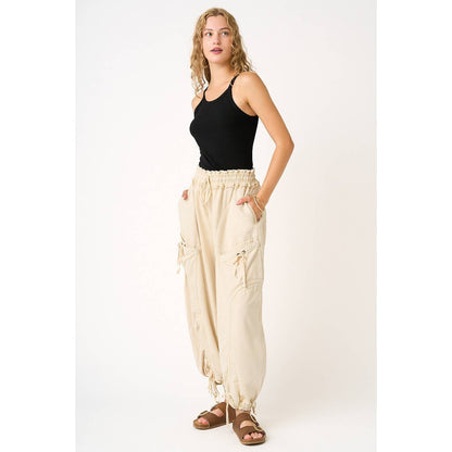 WASHED FRENCH TERRY DROP POCKET BALLOON PANTS: CAMEL / S-M-L(2-2-2)