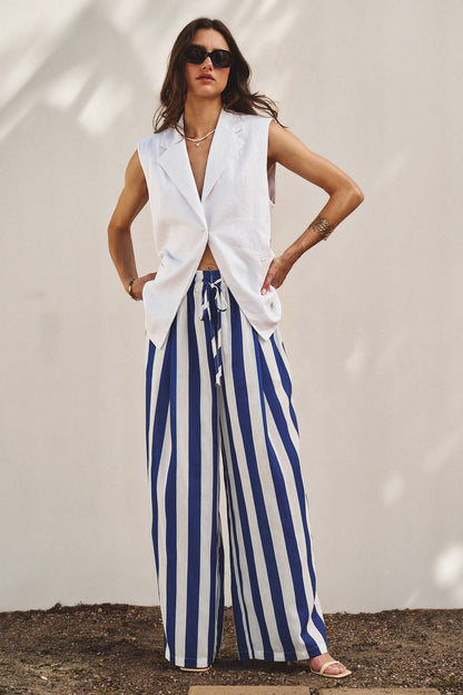Breezy Linen-Blend Striped Wide-Leg Pants: GREEN / S-2/M-2/L-2