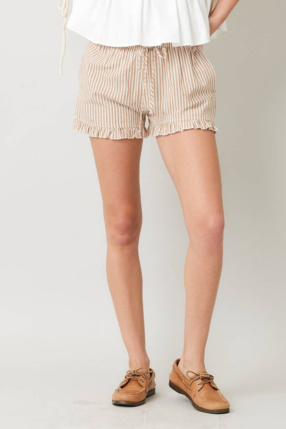 IM8278 - Striped Cotton Ruffle Shorts: BLUE / S-M-L (3-2-1)