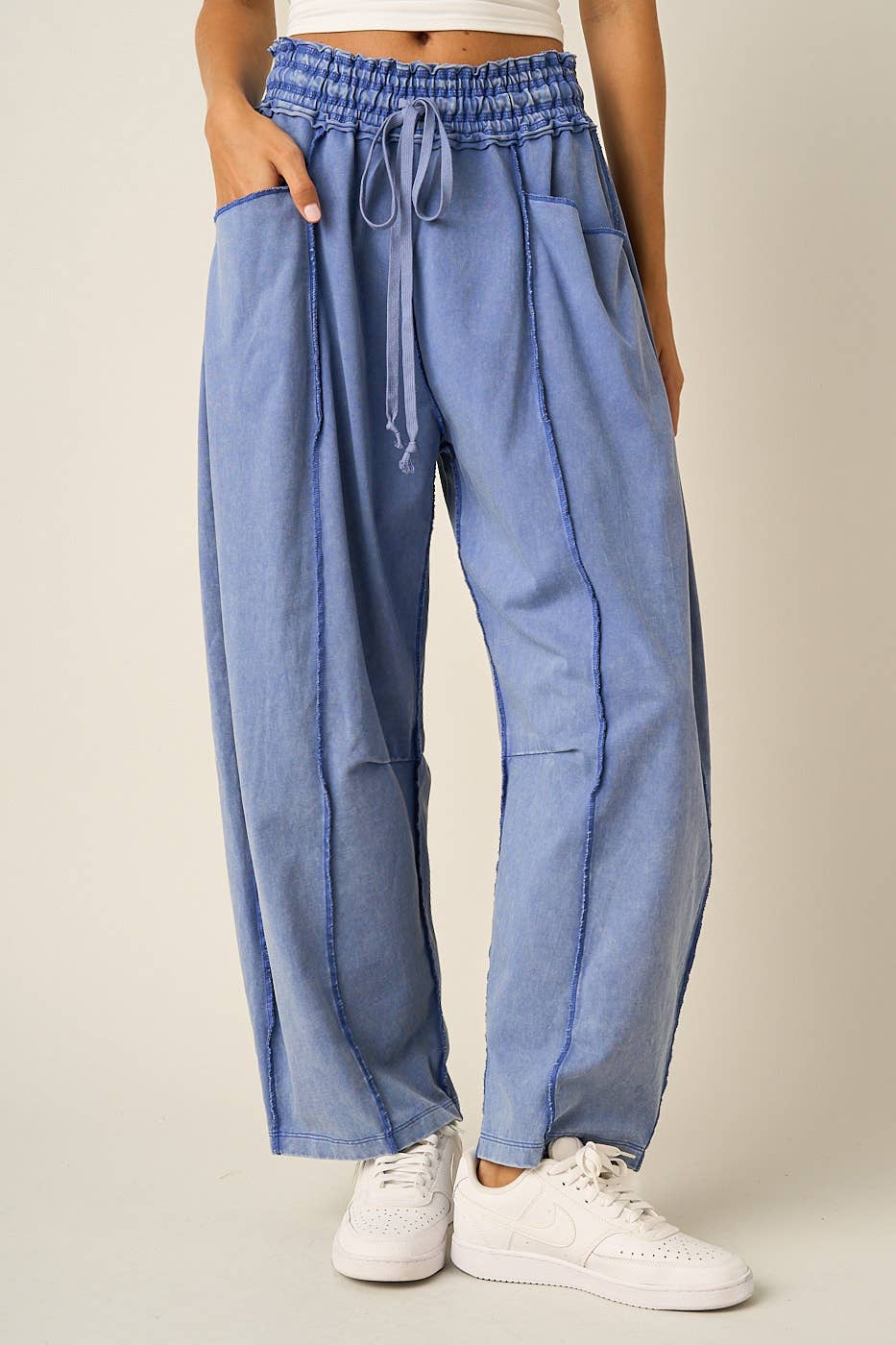MINERAL WASH SEAM DETAIL PULL ON BARREL PANTS: HONEY GOLD / S-M-L(2-2-2)