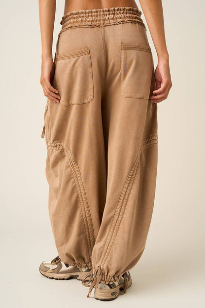 WASHED FRENCH TERRY DROP POCKET BALLOON PANTS: CAMEL / S-M-L(2-2-2)