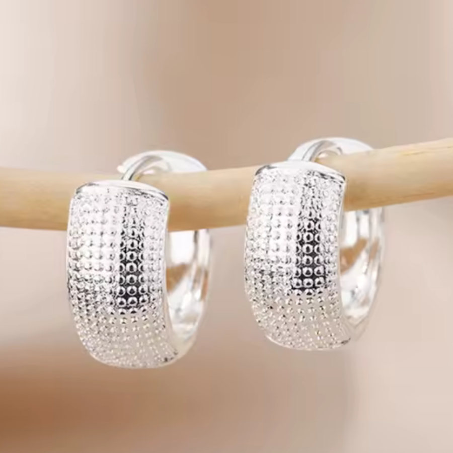 Silver Textured Huggie Earrings