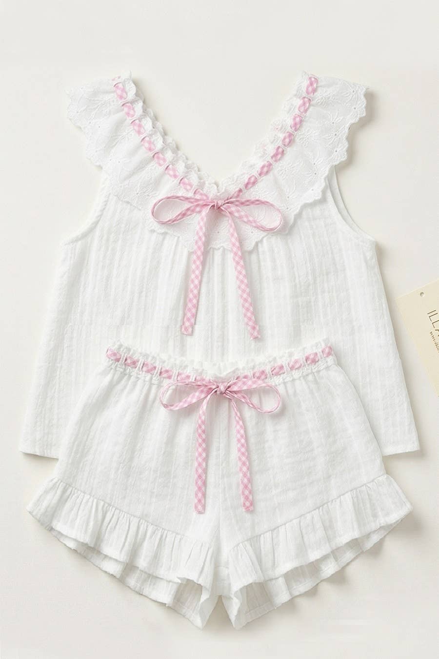 IT1192 -Contrast Trim Tie Strap 2 Piece Short Set: WHITE/ORANGE / S-M-L (3-2-1)
