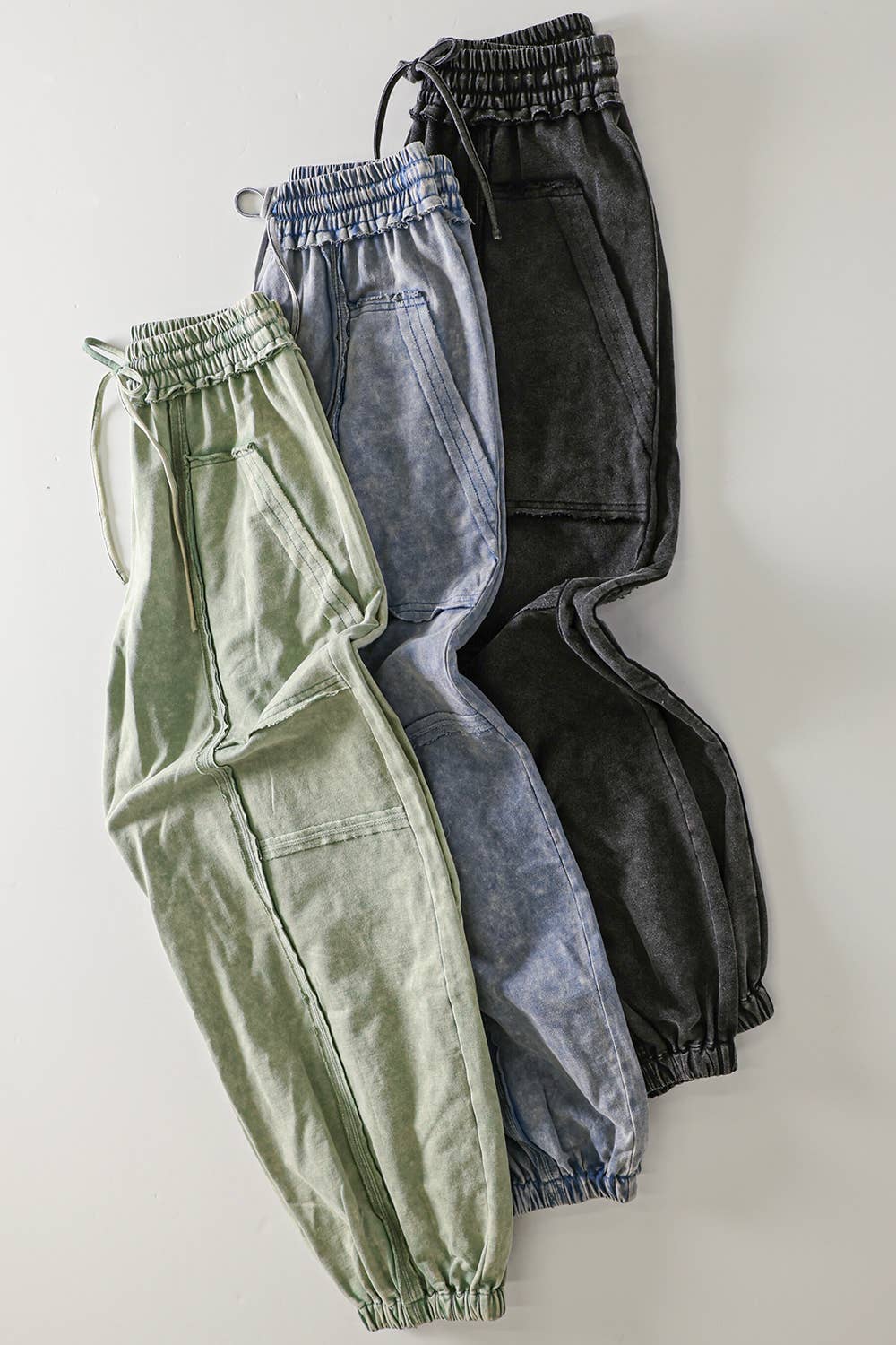 NP71148-Vintage Wash Cargo Jogger Pants: DENIM / S-M-L/2-2-2