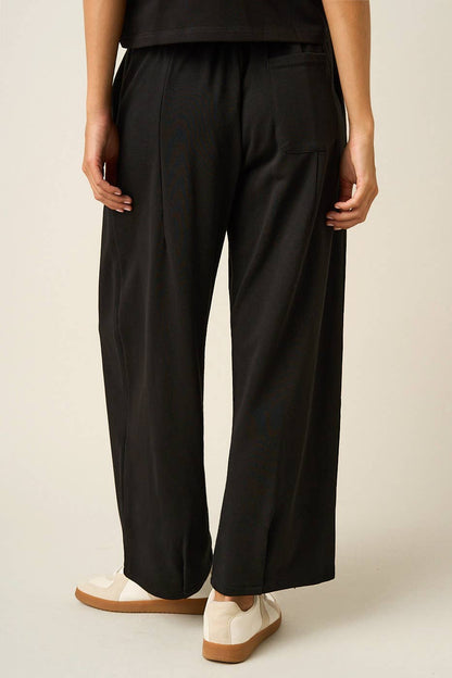PLEATED FRONT ELASTIC WAIST WIDE LEG PANTS: H.GREY / S-M-L(2-2-2)