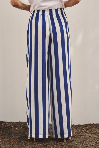 Breezy Linen-Blend Striped Wide-Leg Pants: GREEN / S-2/M-2/L-2