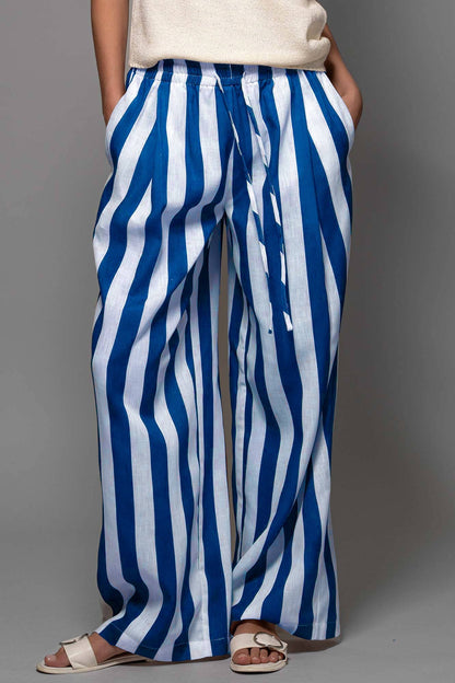Breezy Linen-Blend Striped Wide-Leg Pants: GREEN / S-2/M-2/L-2
