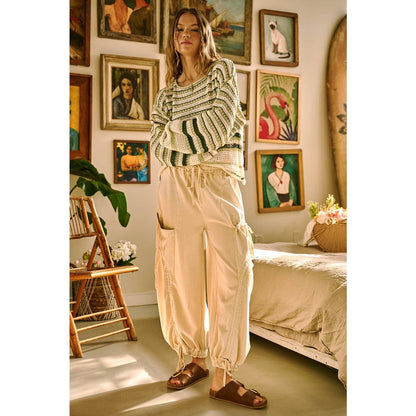 WASHED FRENCH TERRY DROP POCKET BALLOON PANTS: CAMEL / S-M-L(2-2-2)