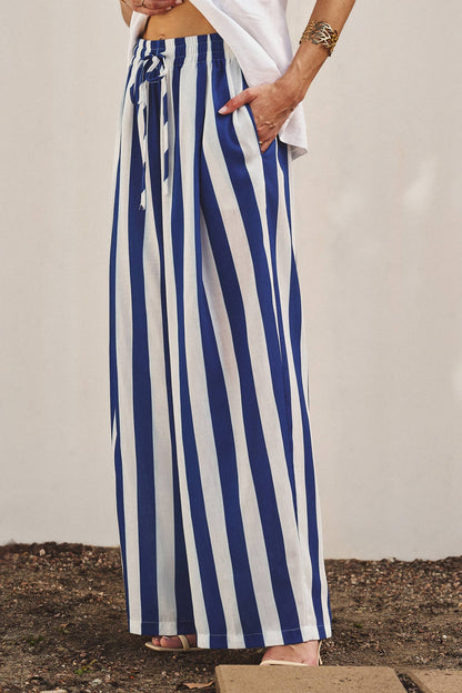 Breezy Linen-Blend Striped Wide-Leg Pants: GREEN / S-2/M-2/L-2