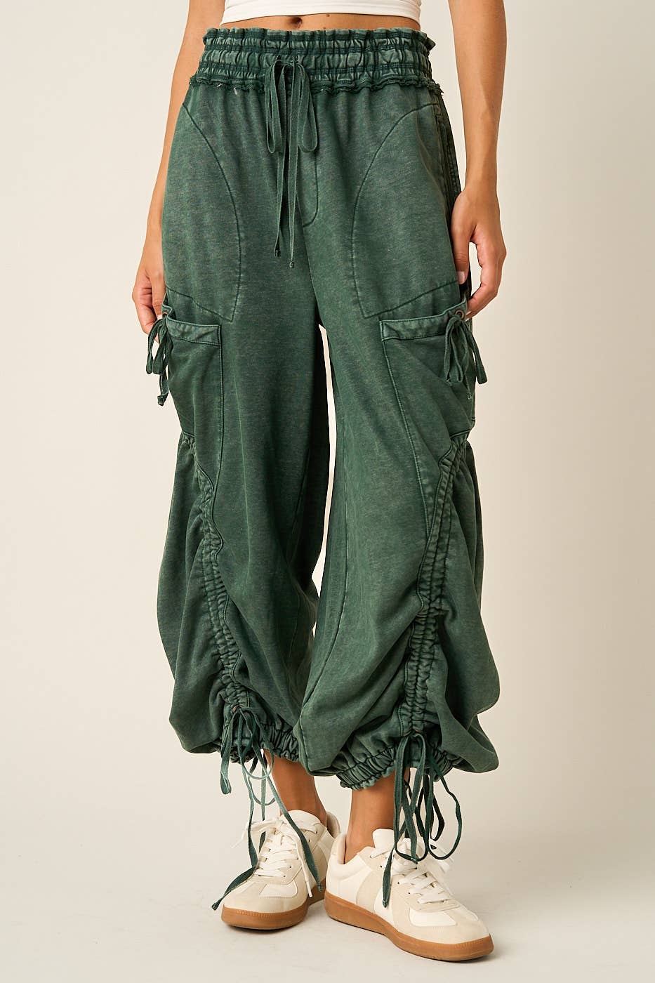 WASHED FRENCH TERRY DROP POCKET BALLOON PANTS: CAMEL / S-M-L(2-2-2)